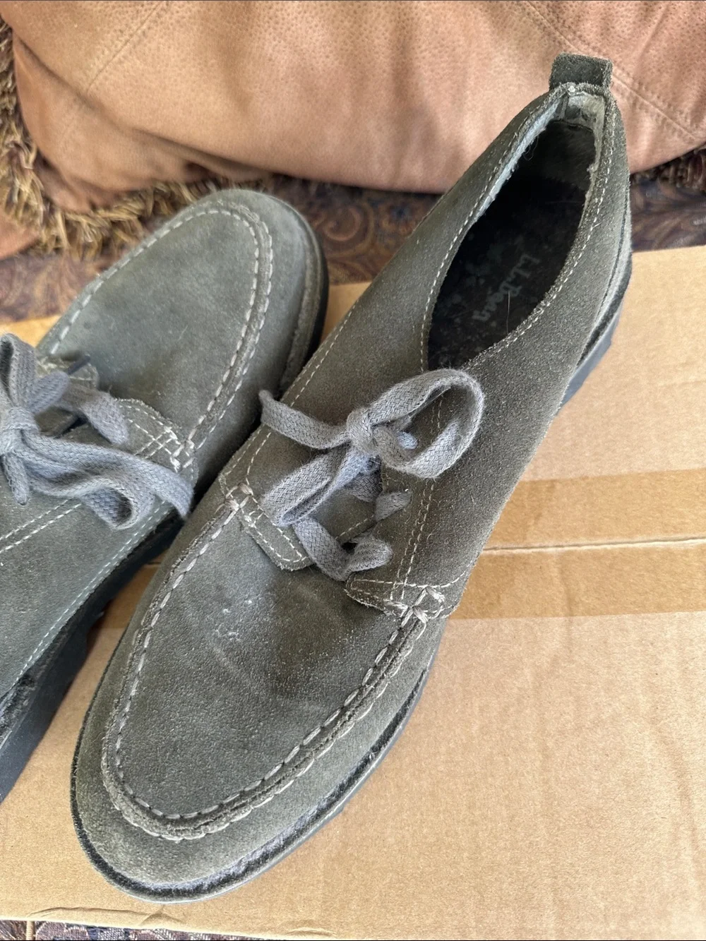 L.L. Bean Olive Suede Chukka Boots with Gray Laces